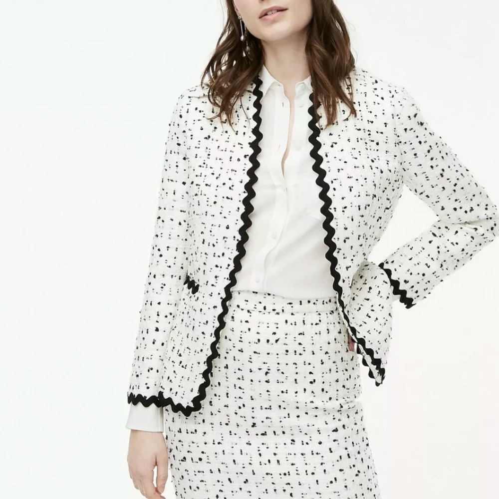 J.Crew Going Out Tweed Polka Dot Black & White Blazer Jacket Skirt Set! NWT!